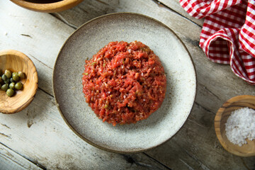 Traditional steak tartare with capers