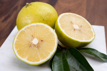Fresh ripe bergamot citrus fruit used for aromatherapy, parfumerie and for earl-grey tea
