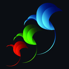 Silhouette of a blue green and red bird of paradise on a dark background. The design is suitable for logo, decor, pictures, decoration, emblem, mascot, symbol, print on clothes. Vector isolated