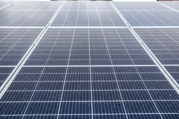 economical newly installed shiny solar panels that sparkle under the sky and the sun's rays.