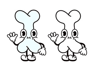 Cute funny bone character. Vector hand drawn traditional cartoon vintage, retro, kawaii character icon. bone emoji,adorable,kids concept. Outline cartoon illustration for coloring book