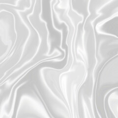 White silk fabric background, satin backdrop, 3D liquid wave effect texture, silver smooth drapery for card or banner