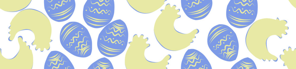 Colored border of Easter eggs and chicken.