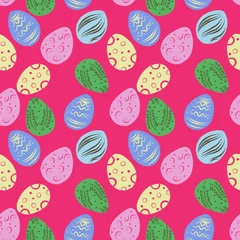 Fototapeten A color pattern of Easter eggs on a pink background. © OlgaGersh