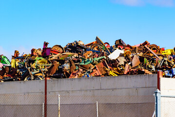 Scrap metal on recycling plant site.