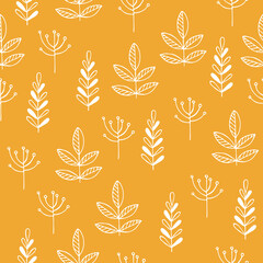 Leaves and branches abstract seamless pattern. Linear graphic. Minimalist style. 