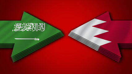 Bahrain vs Saudi Arabia Arrow Flags – 3D Illustration