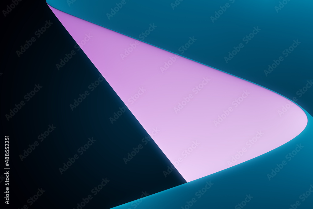 Poster Soft blue chiffon backdrop with curves and waves. Design and cloth concept. 3D Rendering.