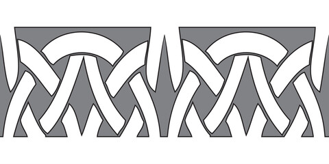 Geometric Byzantine vintage white color pattern isolated on grey background. Ethnic mosaic tiled abstract seamless element border frame print. Vector illustration graphic design