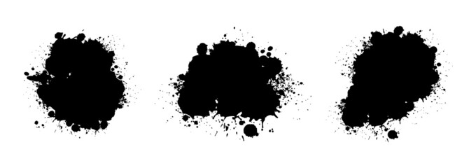 Ink blots and paint splashes. Vector set of abstract black stains isolated on white background. - 488553873