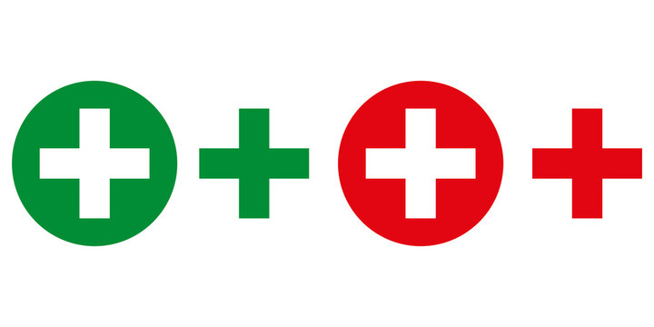 medical cross icon, set of four red, green isolated icons, eps10