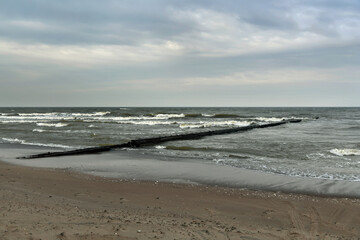 View of the Baltic Sea and wooden pier.