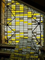 Interior view of window with yellow glass 