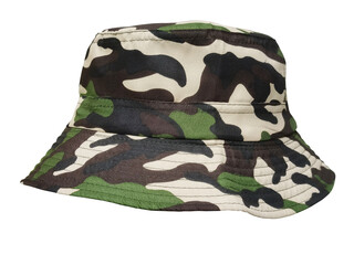 military camouflage bucket hat isolated on white