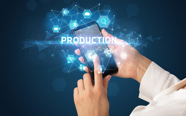 Hand using smartphone with technology concept