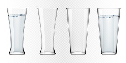 Set of glasses of water and empty glasses, isolated. © Aliona Manakova