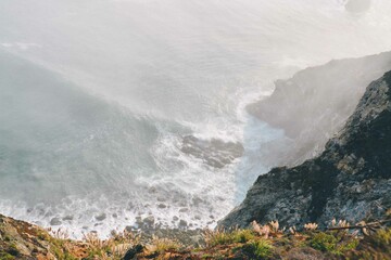 wave breaking on the rocks
