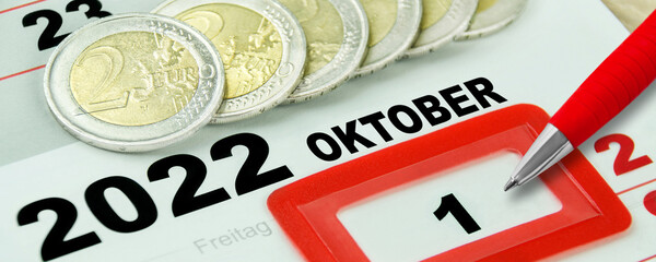 Mindestlohn in Deutschland am 1. Oktober 2022 und 12,00 Euro mit Kalender