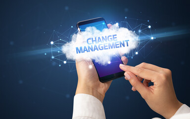 Hand using smartphone with cloud business concept