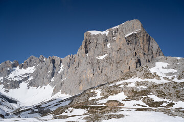 snowy peaks in the mountains in winter in Picos de Europa National Park
