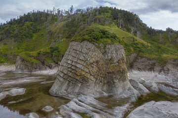 Cape Stolbchaty, Volcanic Rock Formation on Kunashir island, Russia.