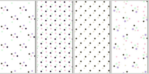 A set of seamless star patterns in gentle pastel colors. Printing on fabric, wallpaper in a children's room. Porster