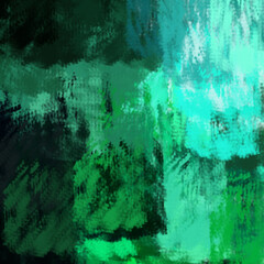 painting with dry brushes, chaotic strokes, emerald and green palette, background for the interior