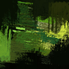 painting with dry brushes, chaotic strokes, emerald and green palette, background for the interior