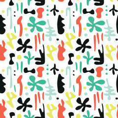 Seamless pattern with abstract flowers and leaves. Contemporary wallpaper.