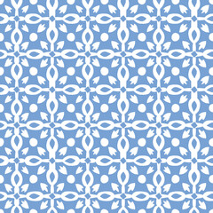Hand drawn blue arabic seamless pattern for Ramadan Kareem greeting cards. Islamic backgrounds, fabric, web banner. Portuguese azulejos tile design. Decorative Moroccan vector illustration.