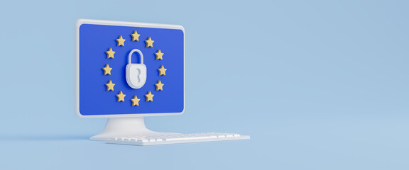 General Data Protection Regulation GDPR, Internet european safety, privacy secure data protection, concept for information technology and data security safety to prevent cyber attack, 3d rendering - obrazy, fototapety, plakaty