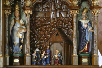 Nativity, Adoration of the Magi, the main altar in the church of St. Catherine of Alexandria in...