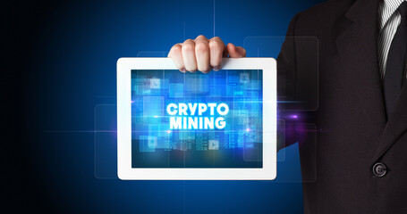 Person holding tablet, technology concept