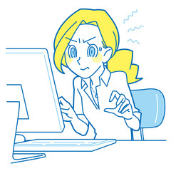 PCを前にイラ立つビジネス女性