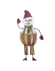 vintage snowman, watercolor illustration ,winter holiday christmas,
