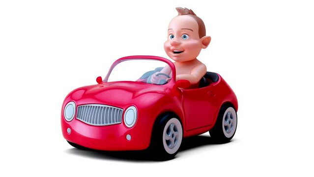 Fun 3D cartoon of a baby driving