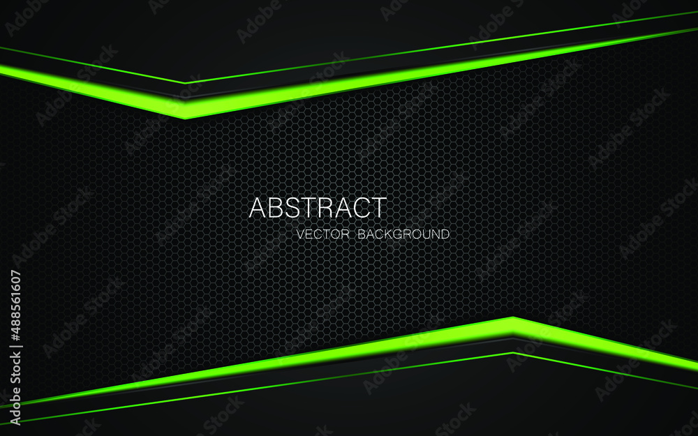 Poster dark steel mesh abstract background with black and green polygon shapes, free space for design. mode