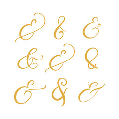 Typography script ampersand. Flourish lettering element for wedding invitation, poster, card. Decorative hand drawn symbol. Vector illustration