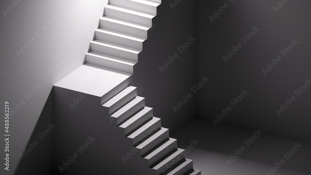 Poster 3d render, abstract minimal background with steps and staircase. empty room architectural concept