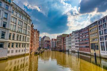 Fototapeta na wymiar Medieval buildings along Zollkanal in Hamburg, Germany.