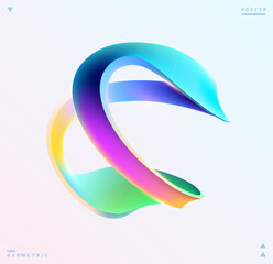 Liquid 3D geometric shapes. Colored design element of spiral line.