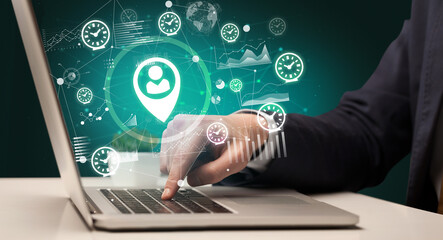 Business hand working on laptop, successful business concept