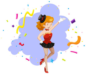 Happy showgirl on confetti background