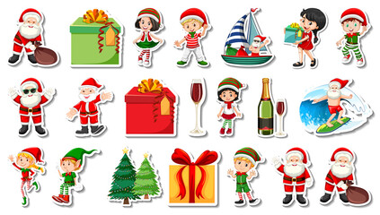 Set of Christmas objects and cartoon characters