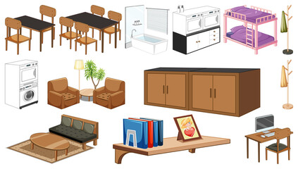 Set of interior furniture and decorations