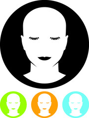 Beautiful woman head with no hair. Beauty salon or cosmetics store logo. Female face with eyelashes and makeup vector isolated