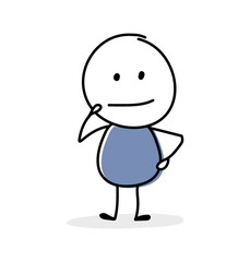 Contemplating stickman. Gestures concept. Vector