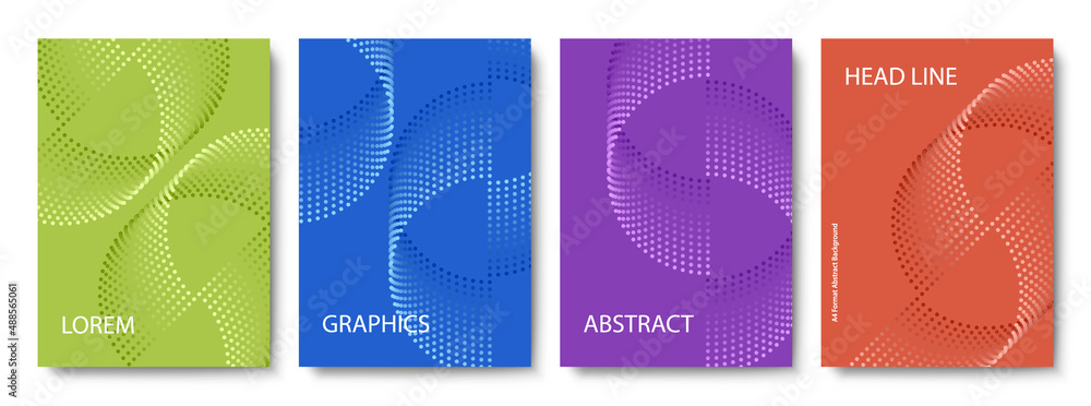 Wall mural set of colorful geometric backgrounds of wavy dots. modern vector illustration without transparency.