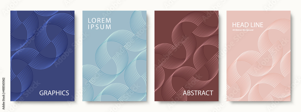 Wall mural set of geometric backgrounds of wavy dots in subdued tones. modern vector illustration without trans