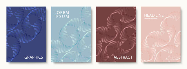 Set of Geometric Backgrounds of Wavy Dots in Subdued Tones. Modern Vector Illustration without Transparency.
